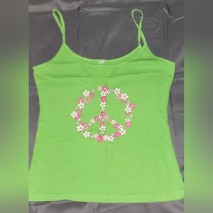 Green floral peace sign Womens came crop top